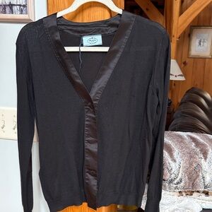 Prada Black Satin-Trim Lightweight Cardigan